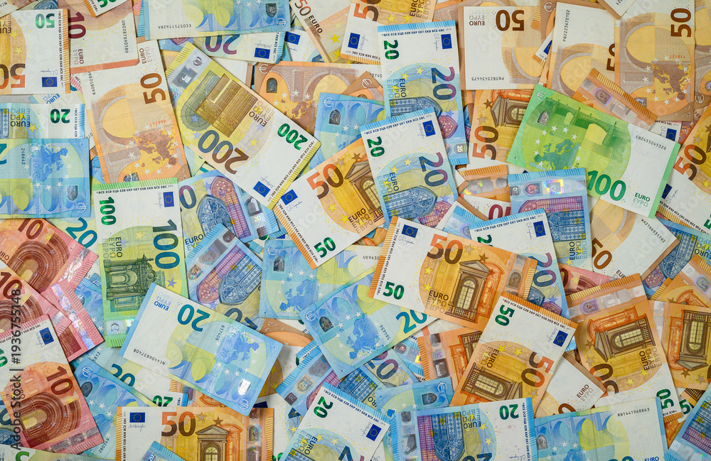 Fototapeta premium Background of Euro Banknotes in Various Denominations