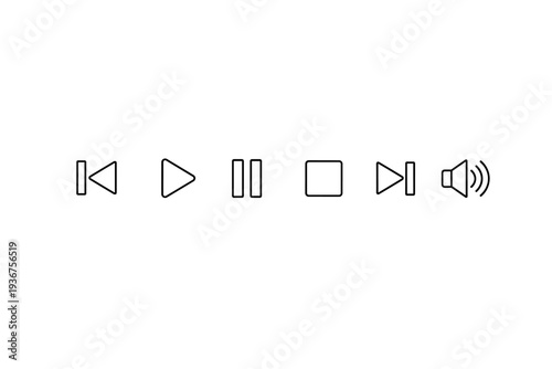 Minimalist media control icons: play, pause, stop, volume