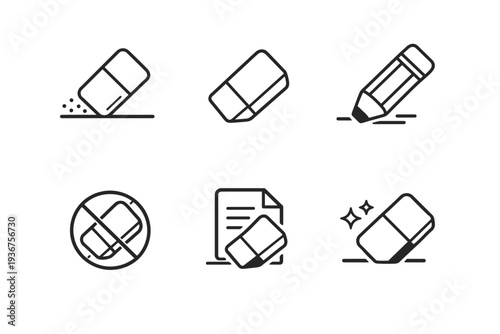 Outline icons of eraser pencil and document with variations