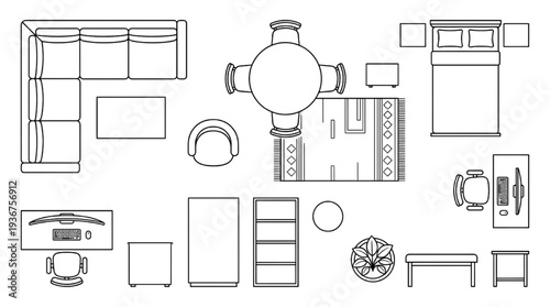 Apartment Interior Floor Plan Layout – Furniture Top View Architectural Blueprint Design