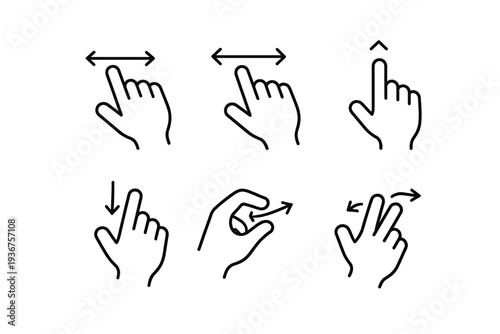 Hand gesture icons: swipes, taps, and pinches for touchscreen interaction