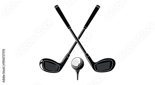 Vector illustration of crossed golf clubs and golf ball on tee for golf related graphic designs and logos