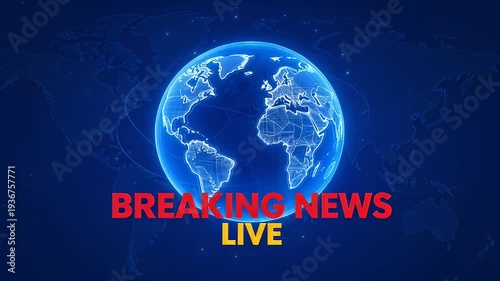 Global breaking news live with digital globe and world map background