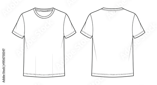Simple white t-shirt vector graphic illustration showing both front and back views for clothing design purposes in the fashion industry today