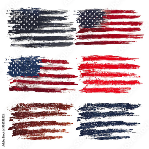 American Flags Brush Stroke Grunge Red White Blue Distressed Patriotic Symbols