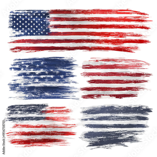 American Flag Brush Strokes Patriotic Grunge Red White Blue Distressed Texture for Independence Day