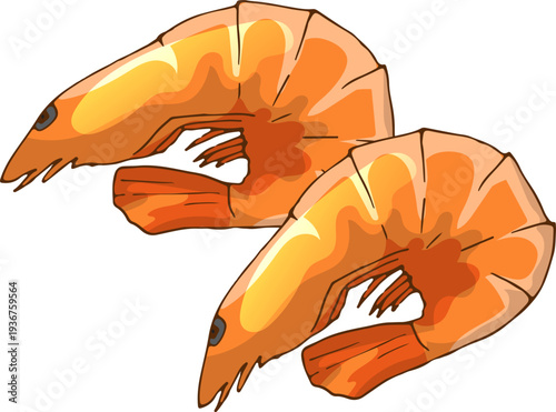 Shrimps icon. Seafood color drawing. Shellfish food