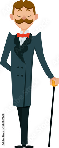 Gentleman cartoon character. Elegant vintage fashion man