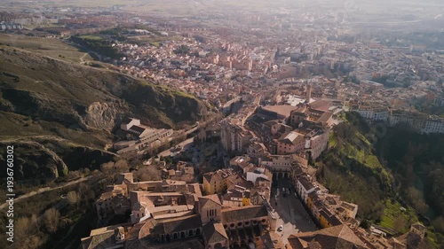 Panoramic aerial view of the Town Square in the city of Cuenca in Spain