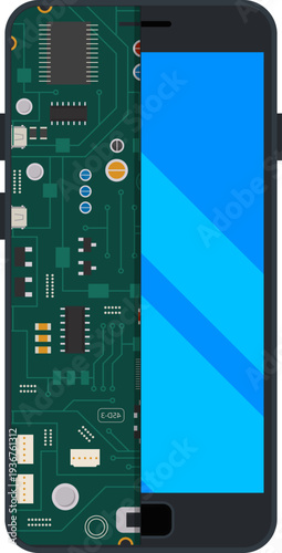 Phone hardware cartoon icon. Smartphone circuit technology