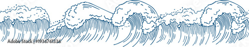 Ocean wave seamless border. Hand drawn water