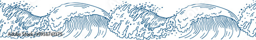 Sea water flow sketch drawing. Seamless waves border