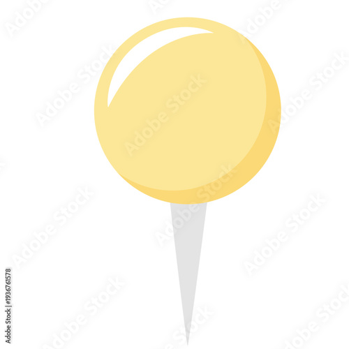 Yellow push pin thumbtack ideal for office supplies, bulletin boards, pinning notes, organizational tools, and functional decorative accessories with flat design style.