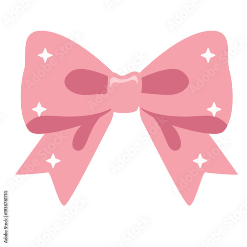 Pink bow with sparkles perfect for magical gift decorations, celebratory designs, party accessories, festive ornaments, and glamorous decorative elements with flat illustration style.
