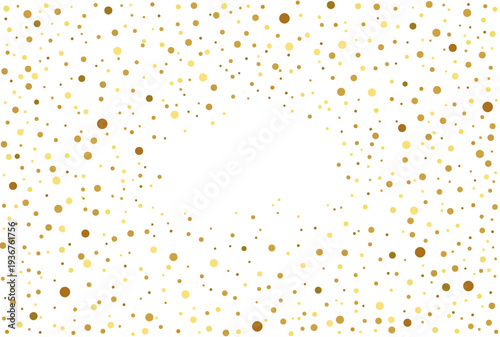 Gold confetti frame, sparkling glitter border, celebration and party designs, festive overlay with transparent center, elegant sparkle texture for invitations, banners, cards.