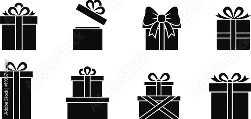 Collection of gift boxes in silhouette style for decoration and design  on white background
