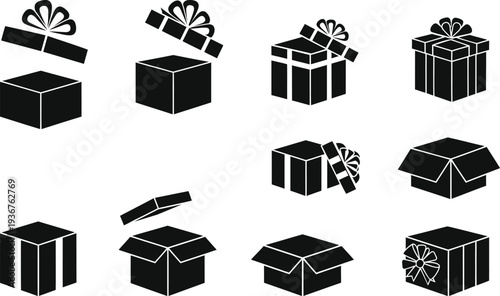 Silhouette of various gift boxes and wrapping  on white background