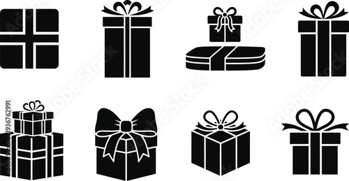 Silhouette of various gift boxes  on white background