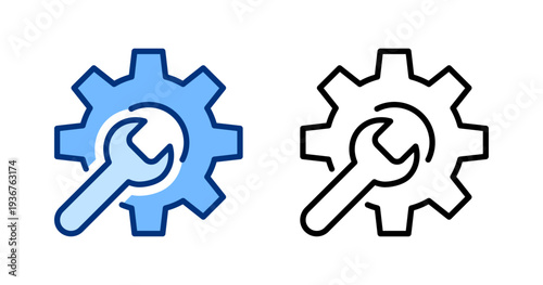 Repair settings icons set. Gear wheel, cogwheel sign. Setting, configuration, option, setup symbol. Blue solid vector icon collection. For apps, website, business, ui / ux design, infographic, etc.