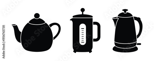 Coffee maker and teapot silhouettes for cafe design