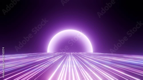 Wallpaper Mural Abstract Neon Glow Horizon with Futuristic Light Trails, Digital Art Loop Torontodigital.ca