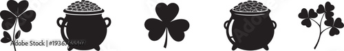 St patricks day symbols in black silhouette on white Vector, illustration