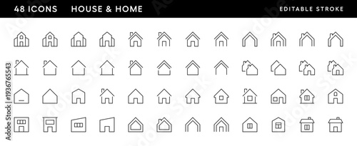 House icon collection. Townhouse, habitation, cottage, house exterior, premises, real estate and more. Editable stroke. Pixel Perfect. Grid base 32 x 32.