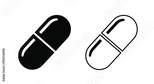 Black and white pill capsule icons Vector