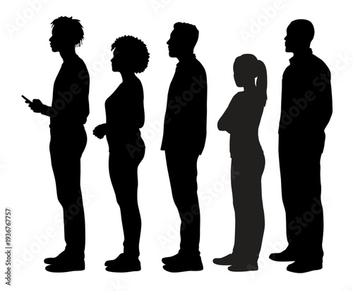 People waiting in line, long queue, many people stand in line