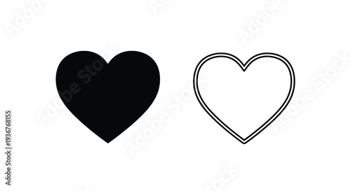 Minimalist Black Solid and Outline Heart Icons Vector Set for Love, Like, Favorite, and Health Concepts – Ideal for Web Design, Apps, and UI/UX Elements