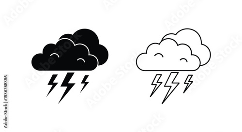 Stormy weather lightning cloud icons Vector