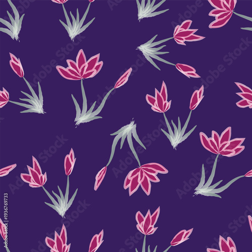 Vector seamless pattern design, flowers Illustration brush style, editable file in eps.10. Match for packaging, textile, wallpaper, wrapping, fabric, etc.
