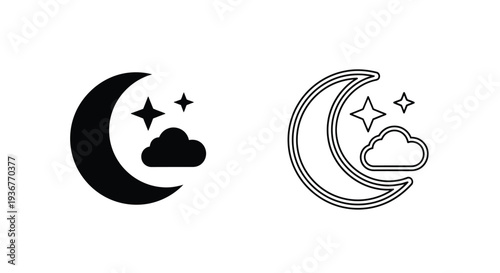 Moon clouds night sky icons Vector