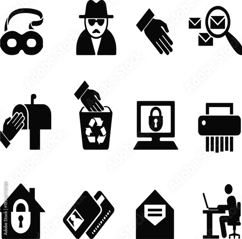 Black silhouettes depict various elements of surveillance and secrecy