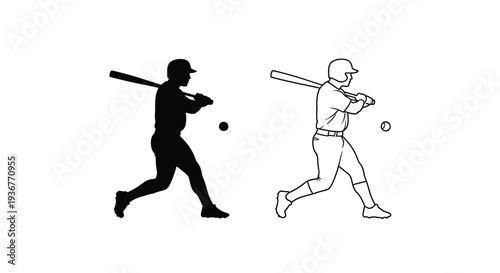 Baseball player swinging bat action Vector