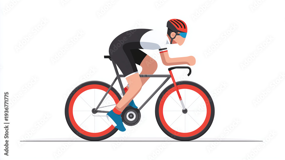 Fototapeta premium Road Cyclist Riding Racing Bike In Speed Position Illustration