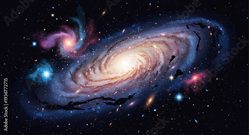 Spiral Galaxy in Deep Space with Bright Center.