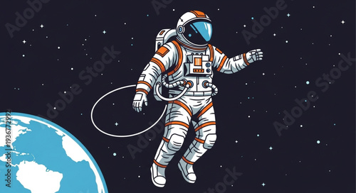 Astronaut Floating in Space with Earth in Background.