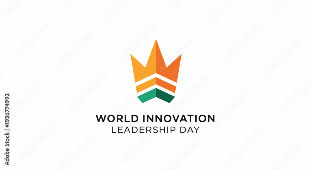 Obraz premium World Innovation Leadership Day logo with stylized crown and chevron design elements.