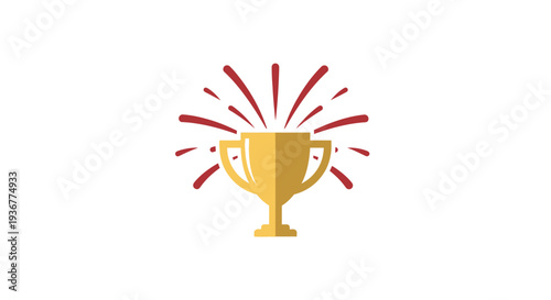 Golden trophy icon with red rays symbolizing achievement and success.