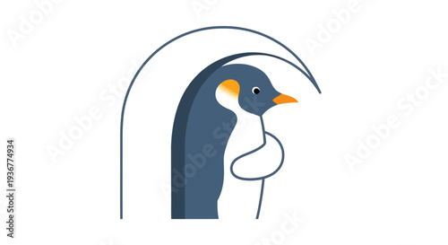 Simple line art illustration of a penguin with orange beak.