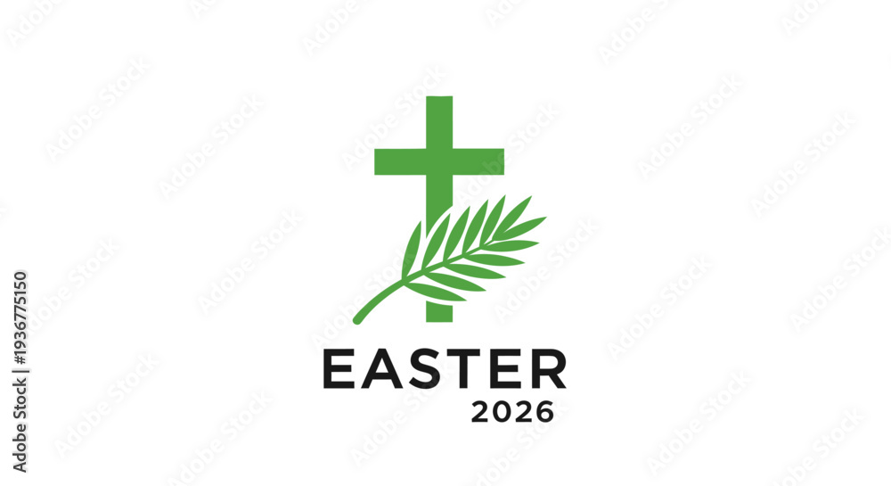Obraz premium Easter 2026 green cross and palm leaf symbol.