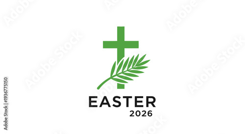 Easter 2026 green cross and palm leaf symbol.