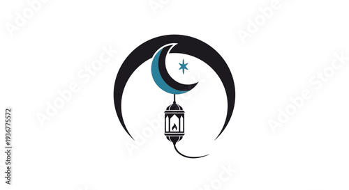 Islamic crescent moon and lantern symbol illustration.