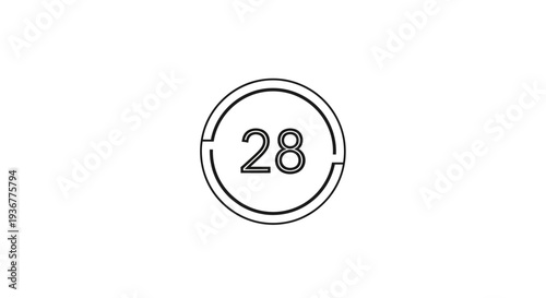 Simple black and white circular icon with number twenty eight.