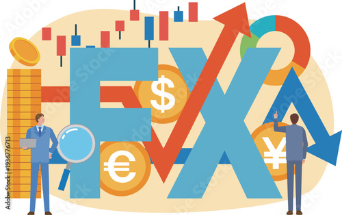 FXの文字と為替のイメージイラスト