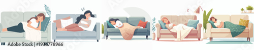 Vector of woman sleeping in couch