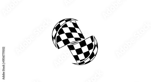 Black and white checkered racing flag twisted into a ribbon shape.
