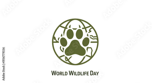 World Wildlife Day logo with paw print and globe.