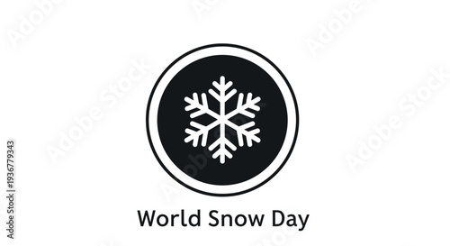Simple black and white World Snow Day logo with snowflake icon.